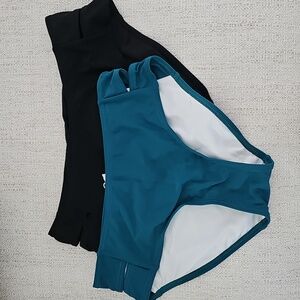 Nwot 2 Women's Bathing Swim Suit Bottoms Teal And Black Bikini Size S